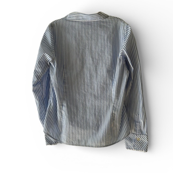 Lilly Pulitzer Blue & White Striped Ruffle Button-Down Shirt Size 14 - Picture 4 of 4